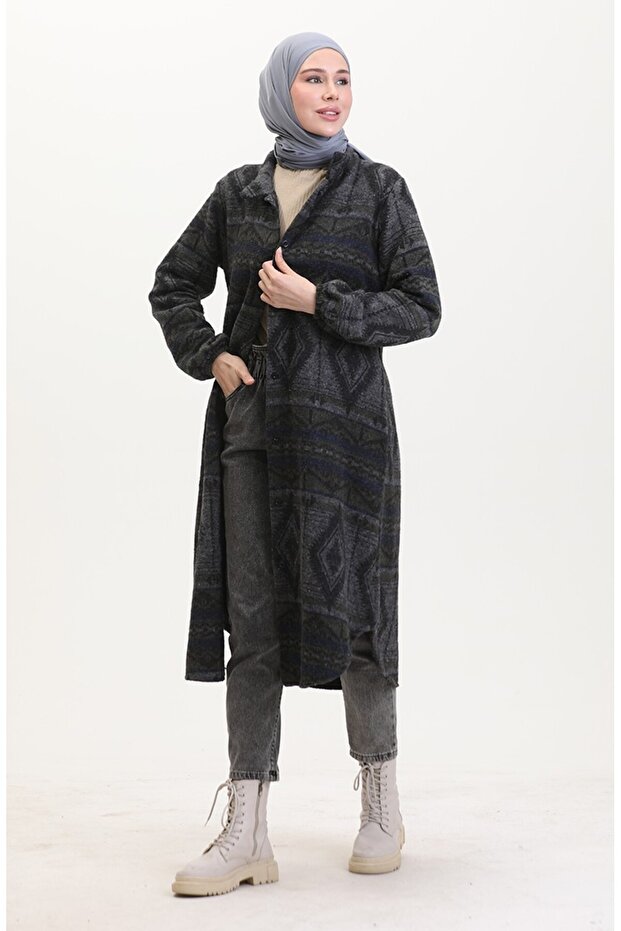 قبعة موسمي بأزرار ذات نمط عرقي 2500-05 كاكي أنثراسايت - 4