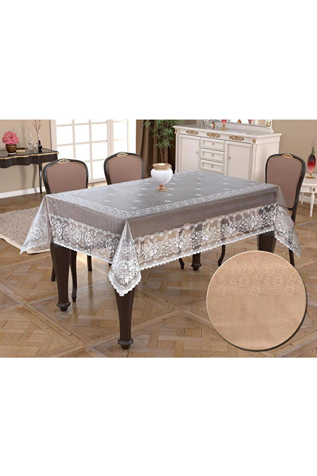 مفرش طاولة منقوش منسوج 160×220 كابتشينو رقيق