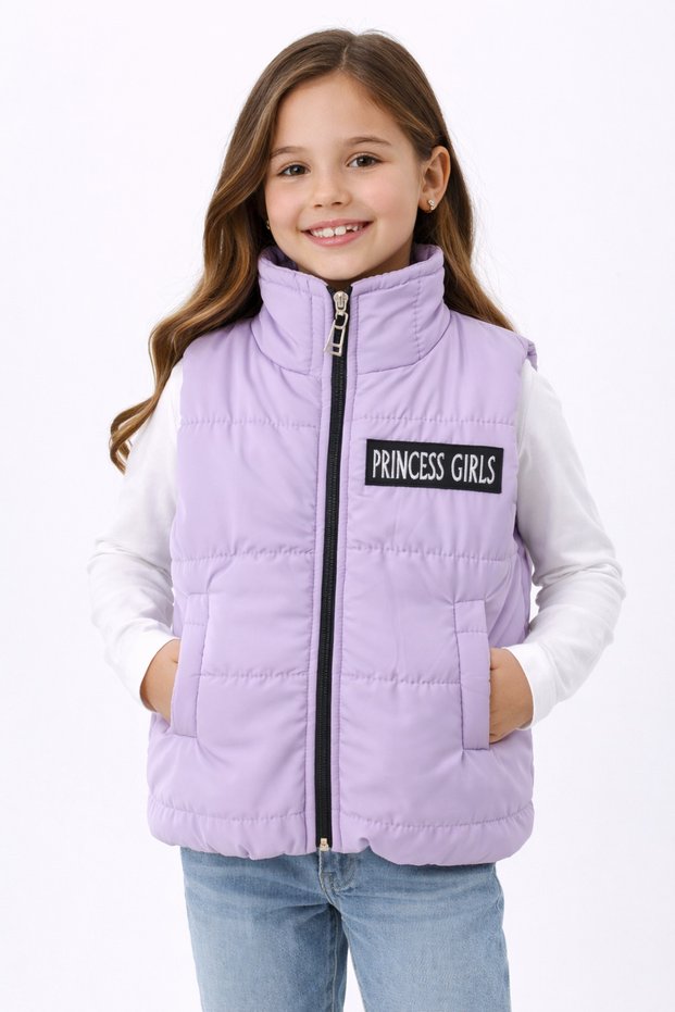Aldey 187-12-25 Girl's Puffer Vest Mock Neck Zipper Pockets Daily Use