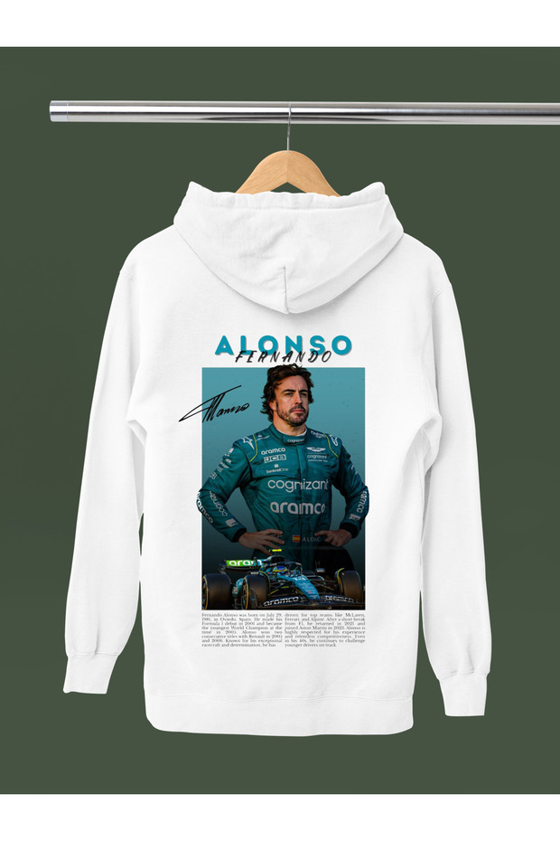 Fernando Alonso Printed Cotton Long Sleeve Fleece-Lined 3 Thread Hooded F1 Sweatshirt