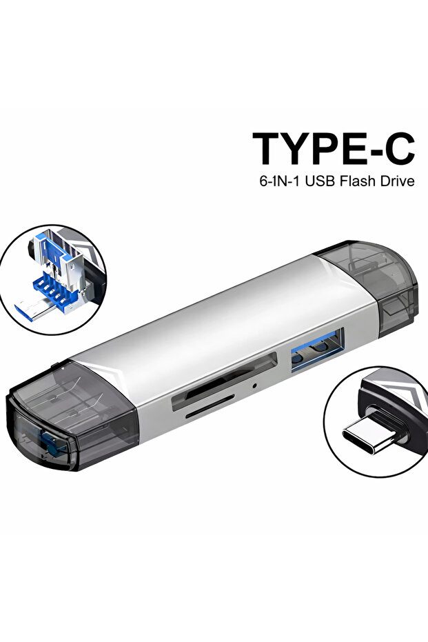 6 in 1 Otg Card Reader Type-C USB 3.0 – Sd / Tf / USB Multifunctional Adapter