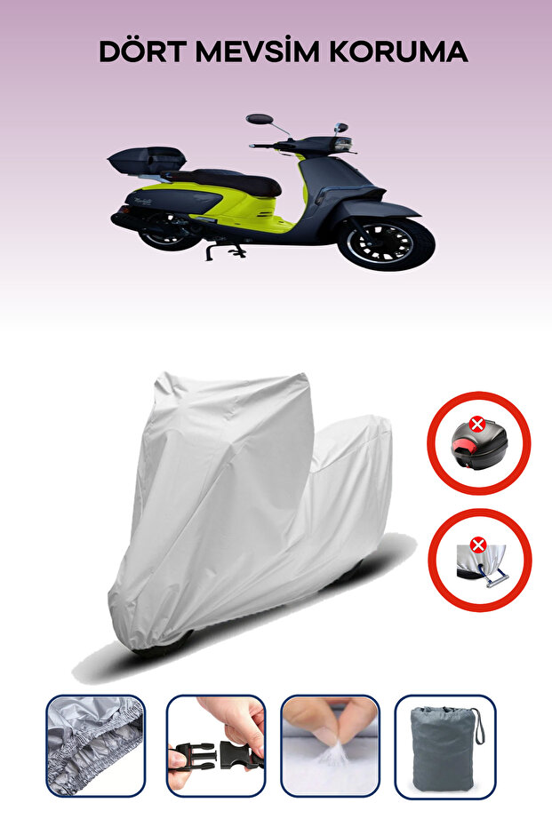 Gray Rear Bag Lock Incompatible Motolux Macchiato 125 Compatible Motorcycle Tarpaulin, 4 Seasons
