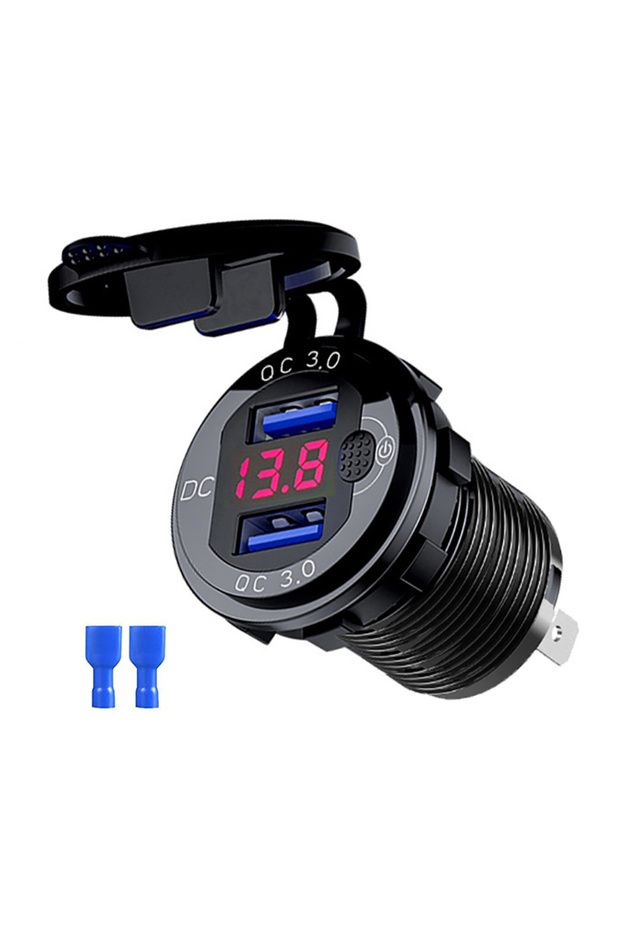 Black Red Light A Quick Charger Aluminum QC3.0 Dual USB Car Charger with Switch Button LED Voltage D