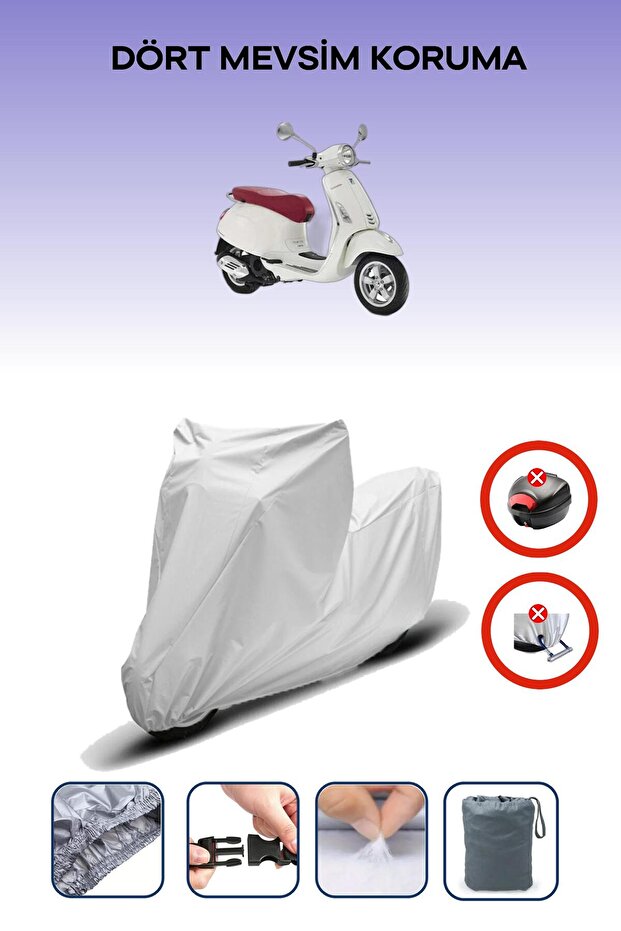 Gray Rear Bag Lock Incompatible Vespa Primavera 50 Touring Compatible Motorcycle Tarpaulin, 4 Seasons