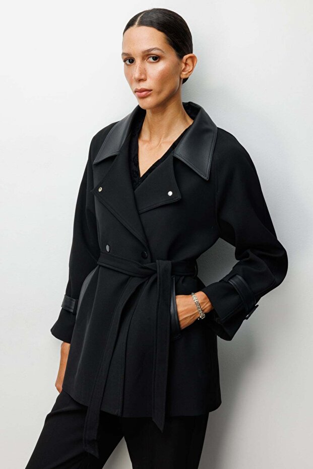 Apoletli Deri Detaylı Trenç - 2