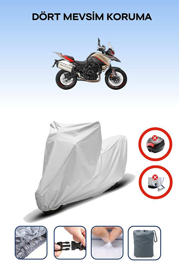 Gray Rear Bag Lock Incompatible Benelli Trk 702X Compatible Motorcycle Tarpaulin, 4 Seasons