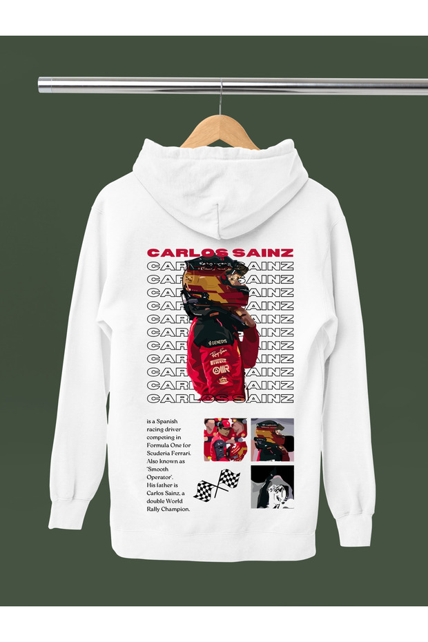 Carlos Sainz Printed Cotton Long Sleeve Fleece-Lined 3 Thread Hooded F1 Sweatshirt