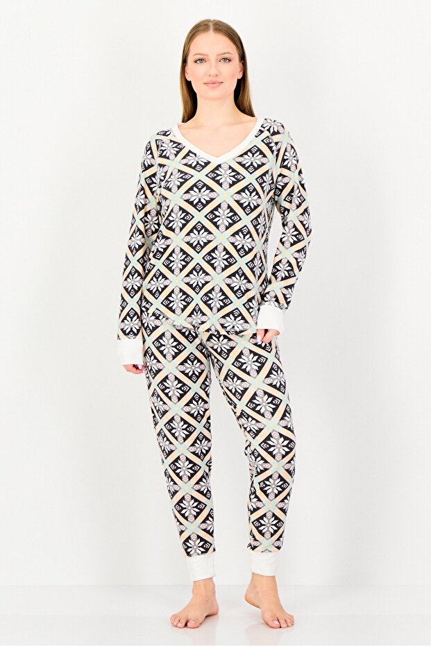 Women 2 Pieces Allover Print Top And Bottom Sleepwear Set, Multicolor