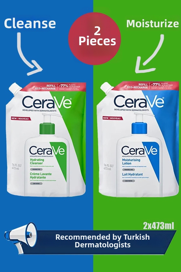 Moisturizing Lotion Refill 473 Ml+Cerave Hydrating Cleanser Special for Normal and Dry Skin Face