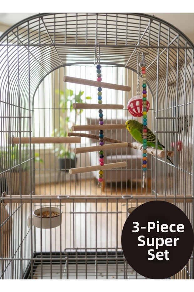 3-Piece Budgie, Cockatiel Bird Toy Set Super Mega Set the Most Fun Time Passer