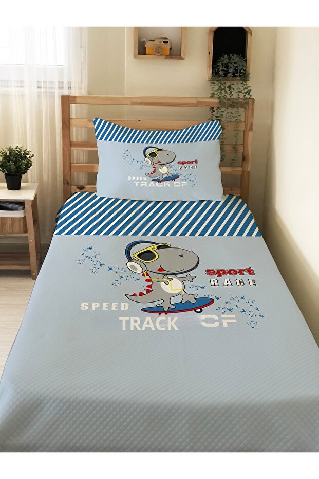Dinosaur Patterned Children's Pike Set - 160X230 cm Pike 50X70 cm Pillow Case