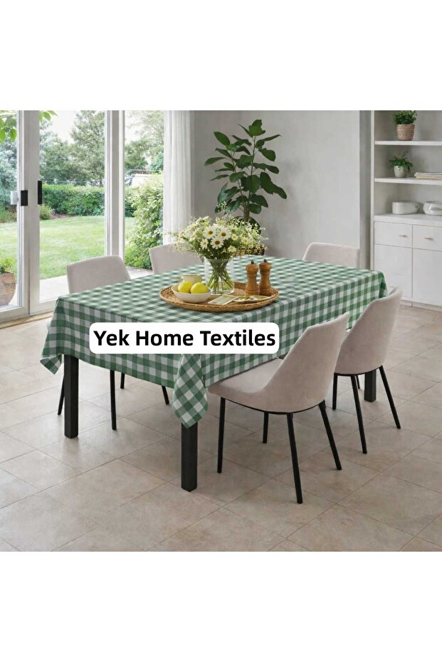 Lined Erasable Hygienic Square Plaid Pattern Oilcloth PVC Tablecloth 107-5