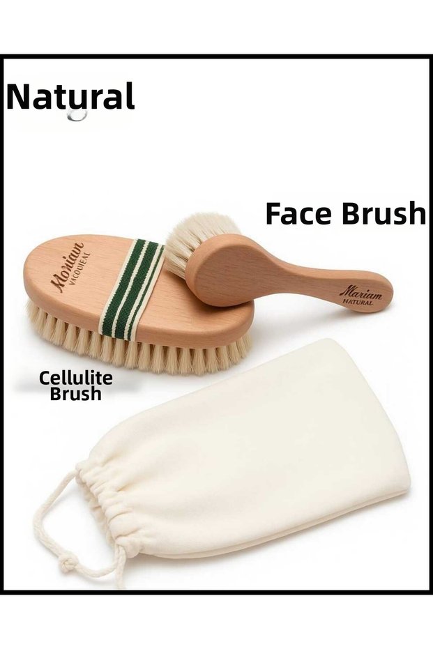100% Natural Horse Hair Cellulite Brush and Facial Brush (Set of 2) with a Gift Bag