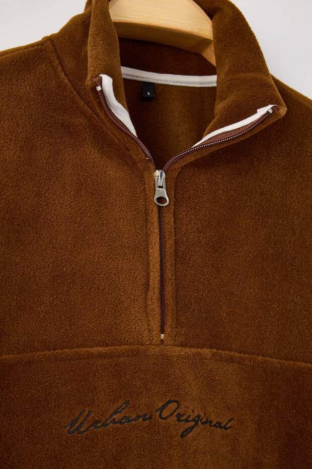 Kahverengi Oversize/Geniş Kesim Nakışlı Polar Sweatshirt TMNAW26SW00030 - 6