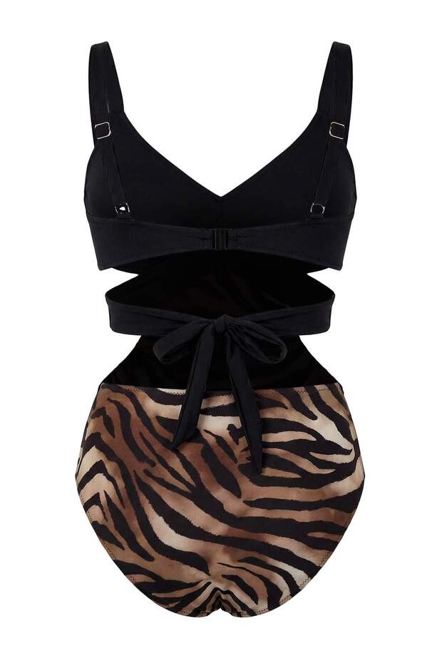 Zebra Desenli Cut Out Detaylı Kaplı Regular Mayokini TBESS26MY00002 - 6
