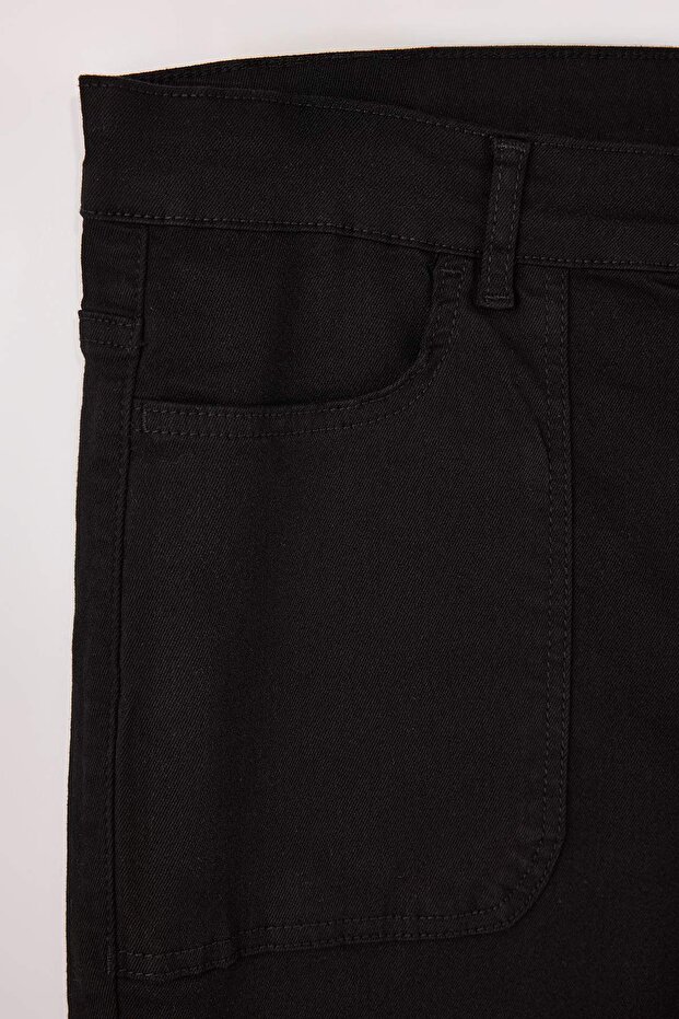 Solmayan Siyah Yüksek Bel Geniş Paça Esnek Crop Straight Fit Büyük Beden Pantolon TBBAW26CJ00056 - 6