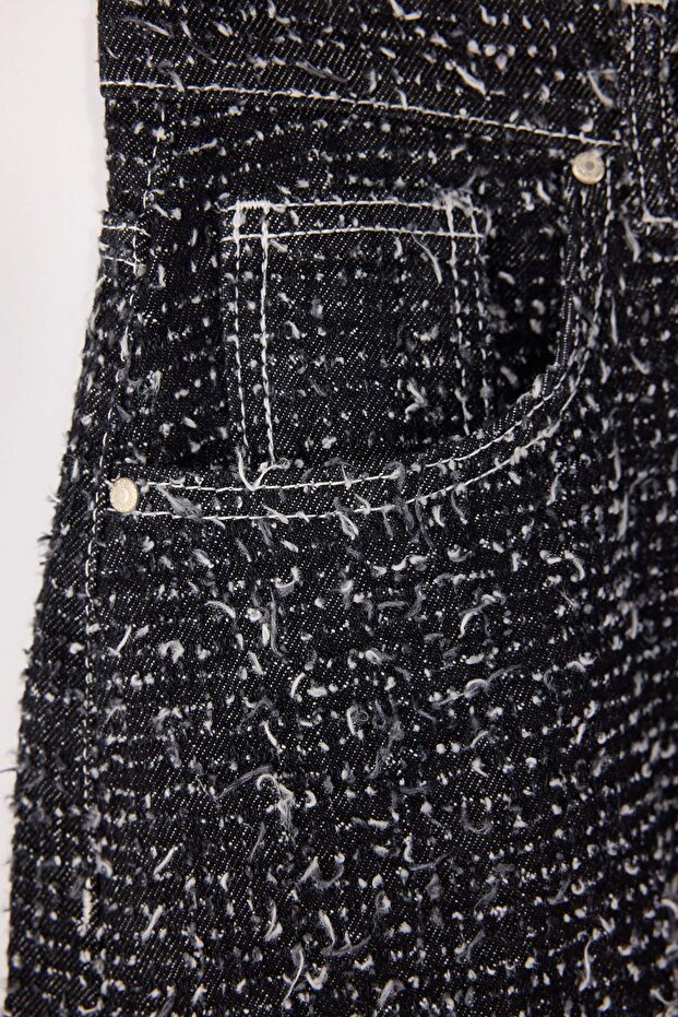 Siyah Dokulu Kumaş Yüksek Bel %100 Pamuk Barrel Jeans TWOSS26JE00057 - 6