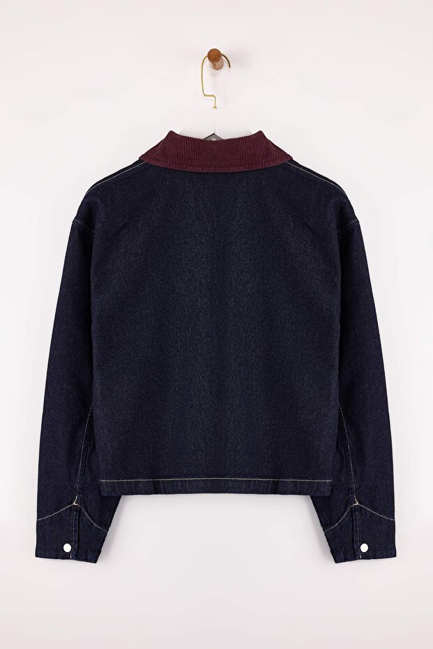 Mavi Kadife Yaka Detaylı Oversize 100% Pamuk Denim Ceket TWOSS26CE00002 - 8