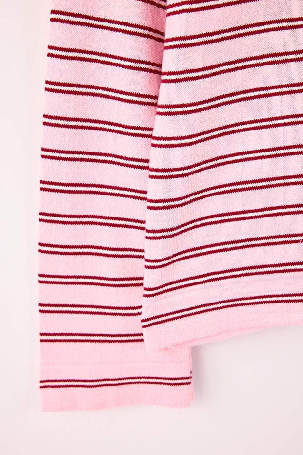 Wardrobe Essentials Pembe Premium İplik/Özel İplikli Geniş Kalıp Çizgili Triko Kazak TBBAW26AN00063 - 7
