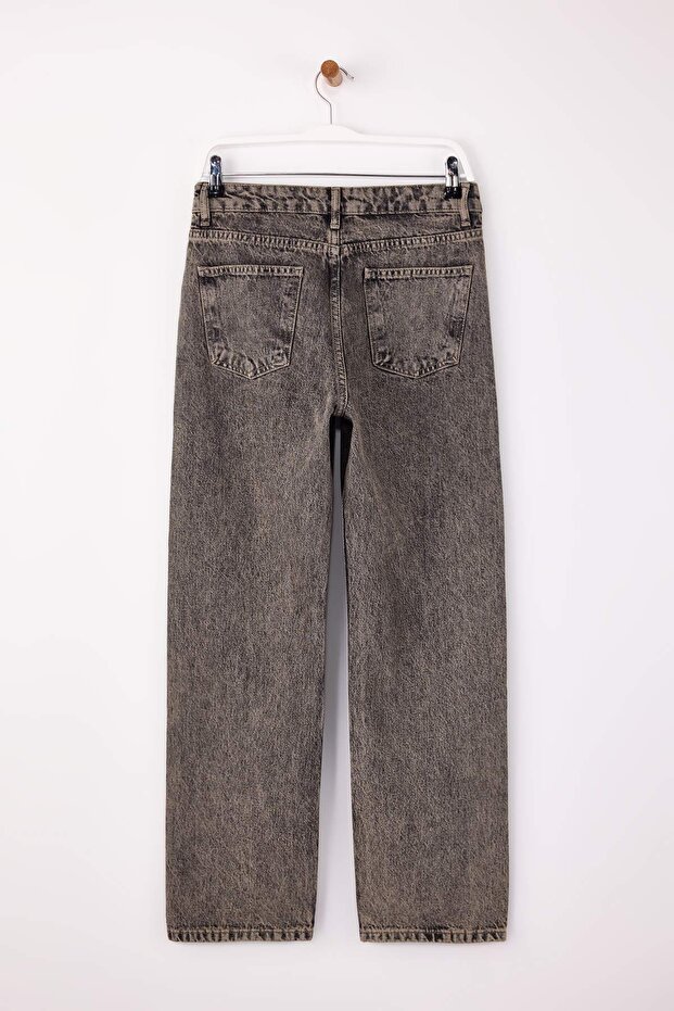Gri Yüksek Bel %100 Pamuk Düz Kesim Straight Jeans TWOSS26JE00021 - 6