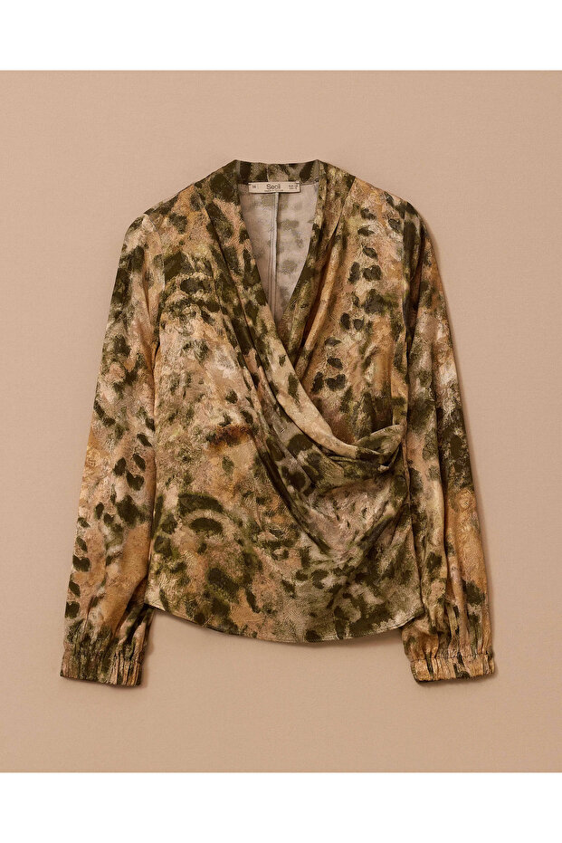 Drapeli Kruvaze Desenli Bluz - 6