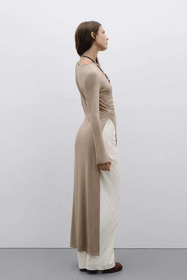 Yırtmaçlı Vizon Örme Bluz - 6