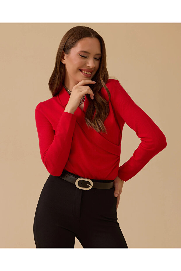 Kruvaze Drapeli Triko Bluz - 1