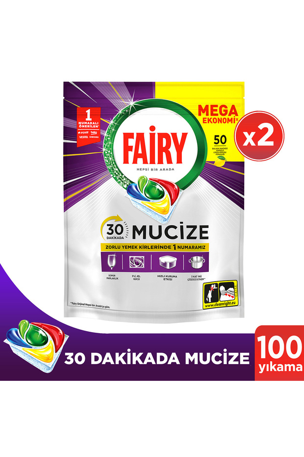 Fairy Mucize Bulaşık Makinesi Deterjanı Kapsülü/Tableti 50 Yıkama x 2 Adet
