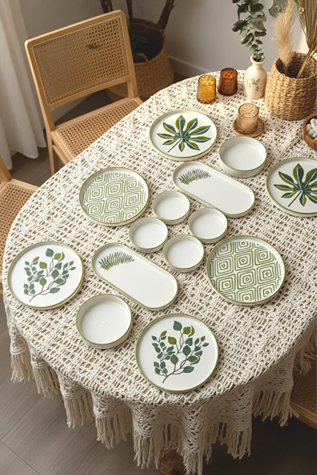 14 Piece Stackable Fall Leaf Breakfast Set for 6 People - Luxury Breakfast Presentation Set Plate - 1