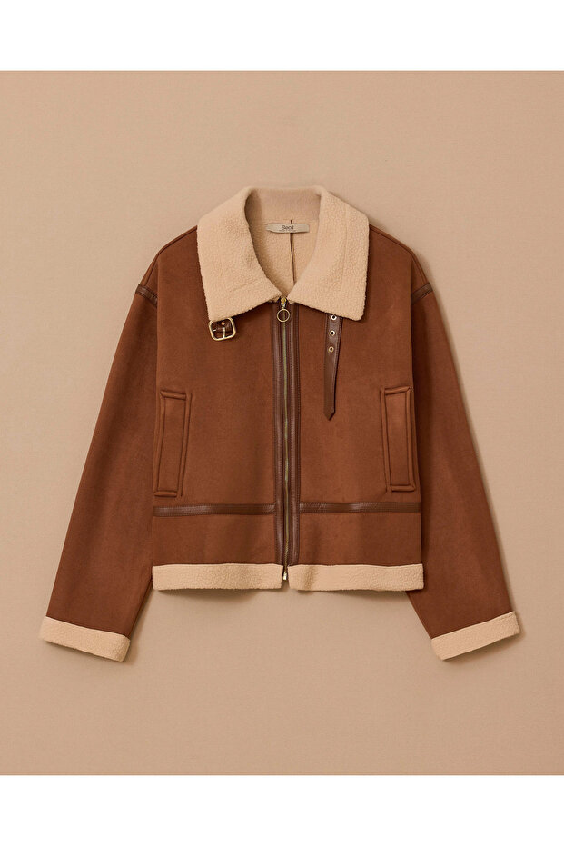 Peluş Astarlı Kısa Ceket - 6