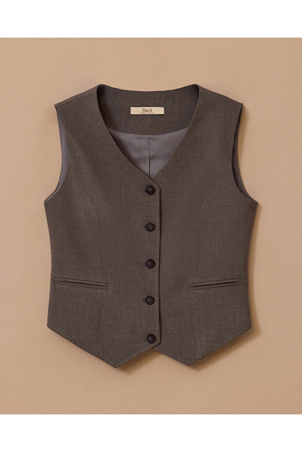 V-Neck Buttoned Classic Vest - 5