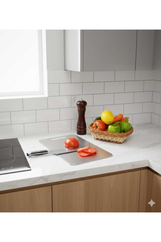 1 Piece Stainless Steel Chopping Board Surface, Hygienic -18/10 Steel - 19.5X29.5 cm