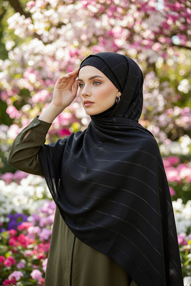 Moda Kaşmir Çizgi Simli Şal - 2