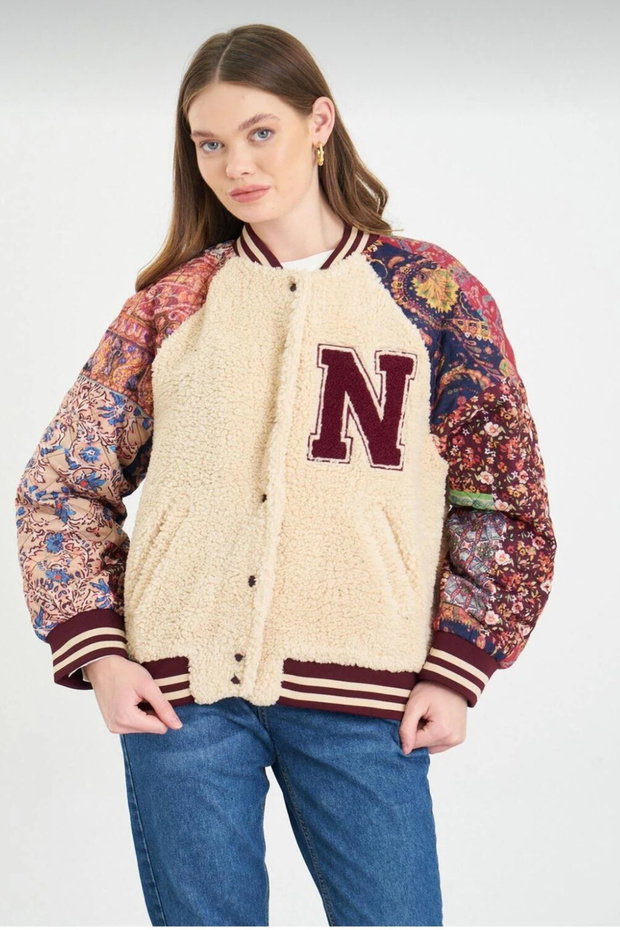 Bomber Jacket with Printed Embroidered Sleeves