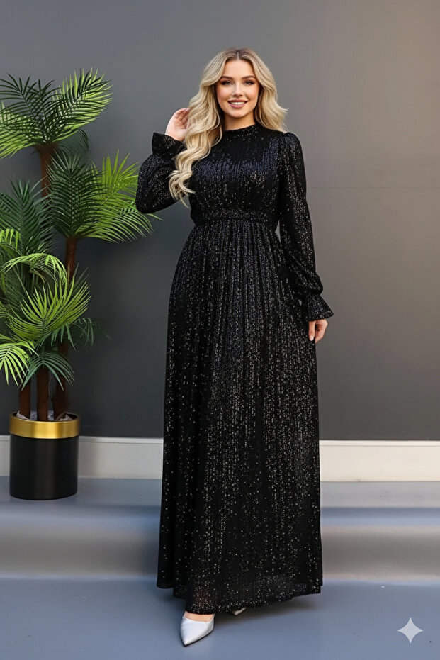 Rochie de seară hijab cu paiete și pliuri, rochie lungă - 2