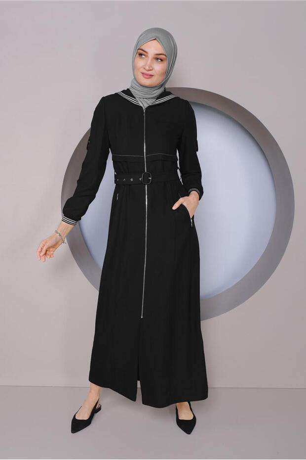 معطف بحزام مقنع 10321