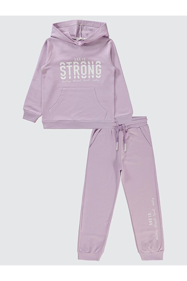 Girl's Basic 2-Piece Tracksuit Set | 2 Threaders - 2 Threaders Long Arm | School Nursery and Daily Use - Lila