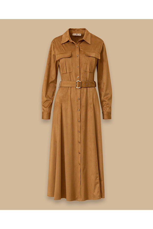 Kemerli Süet Elbise - 6