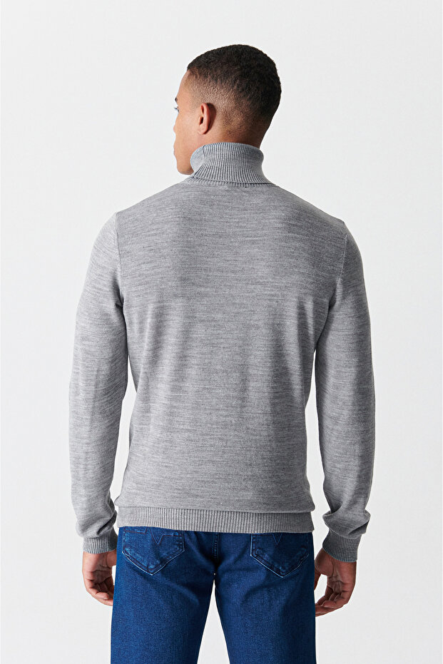 Grauer Herren-Strickpullover mit Rollkragenpullover E 005002 - 5