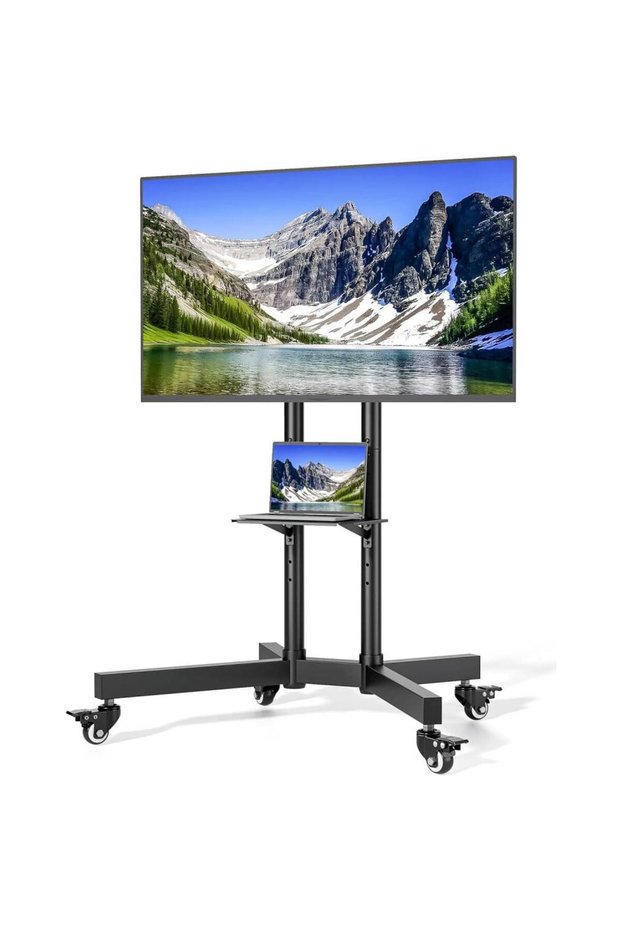 Rolling TV Stand for 32–85" — Supports 187 lbs (154 lbs TV + 33 lbs Shelf), Stable Mobile TV Cart