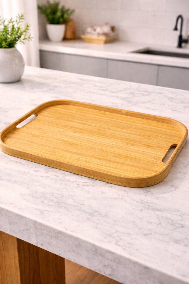 صينية تقديم مستطيلة من الخيزران متوسطة الحجم مقاس 40*28 سم - 1