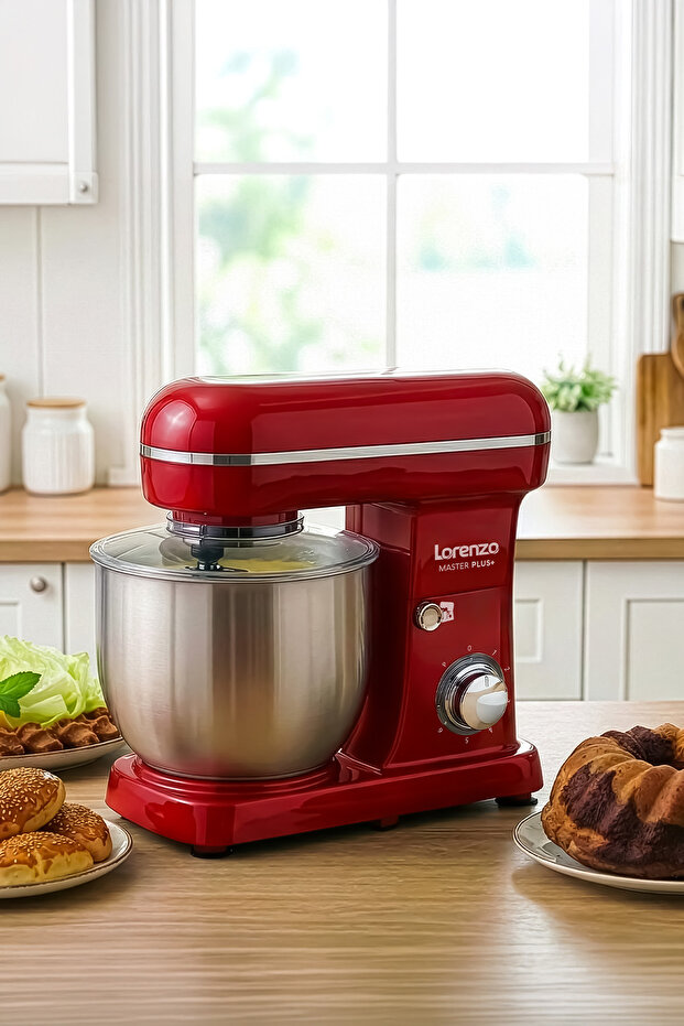 MasterPlus Hamur Yoğurma Mutfak Şefi Stand Mixer 6 lt 1500 W Çiğköfte,Krema Kırmızı - 1