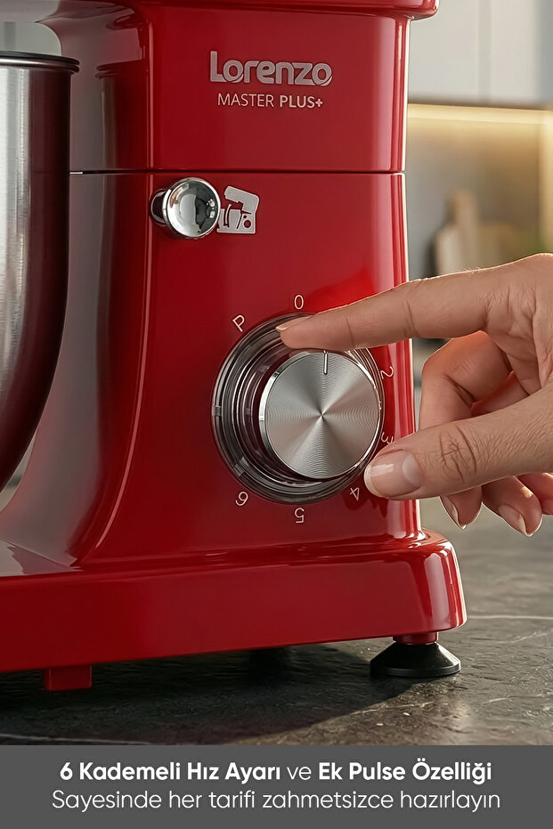 MasterPlus Hamur Yoğurma Mutfak Şefi Stand Mixer 6 lt 1500 W Çiğköfte,Krema Kırmızı - 5