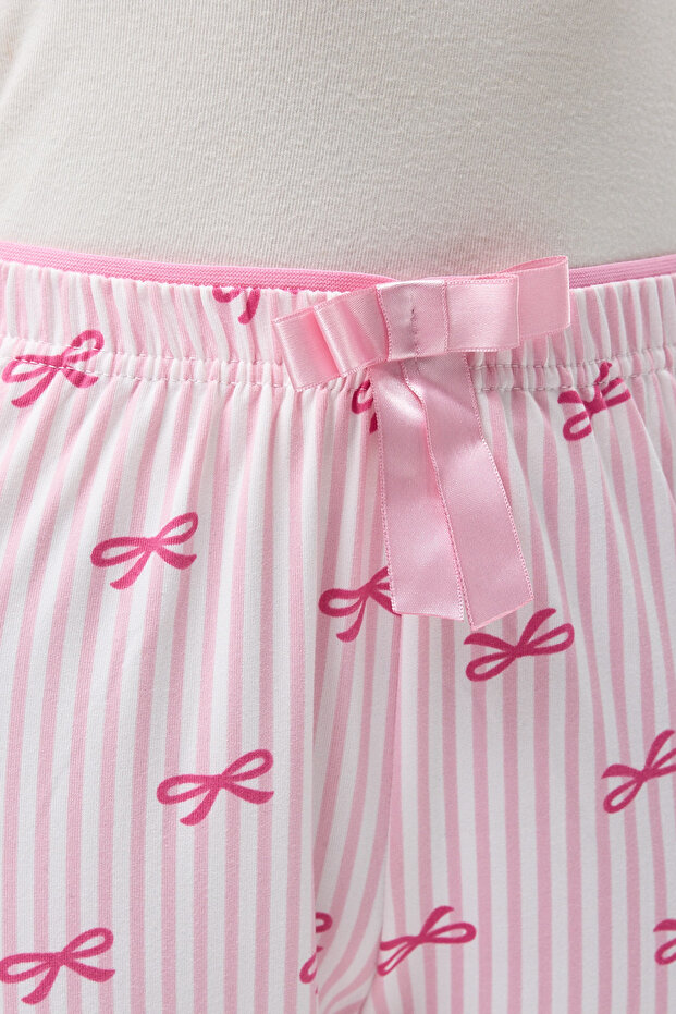 4528 Bow Pattern Pajamas Pink - 4