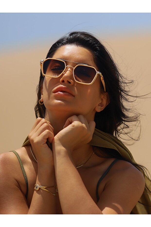 Corner Design Cream Frame Brown Glass Women's Sunglasses