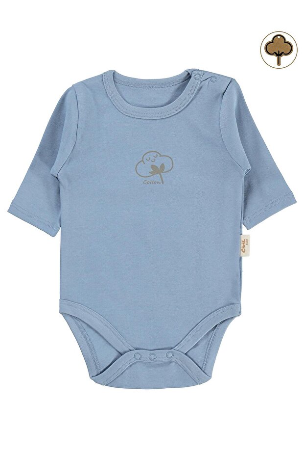 Organic Cotton U Sleeve 0-18 Months Snap Fastener Bodysuit - Blue