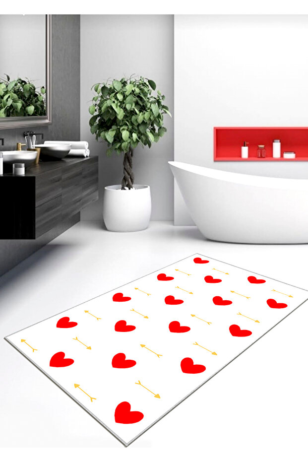 70x120 Cm Cotton Woven Based Heart Bath Rug