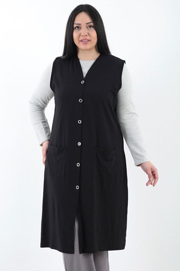 بالإضافة إلى حجم الجيب الأمامي سترة طويلة بأزرار - 6