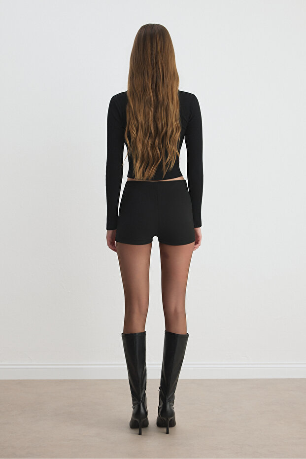 Siyah Yüksek Bel Şort - 3