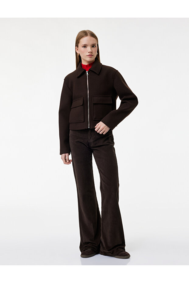 Cotton Velvet Ribbed Regular Waist Spanish Flare Trousers - Flare Jeans
